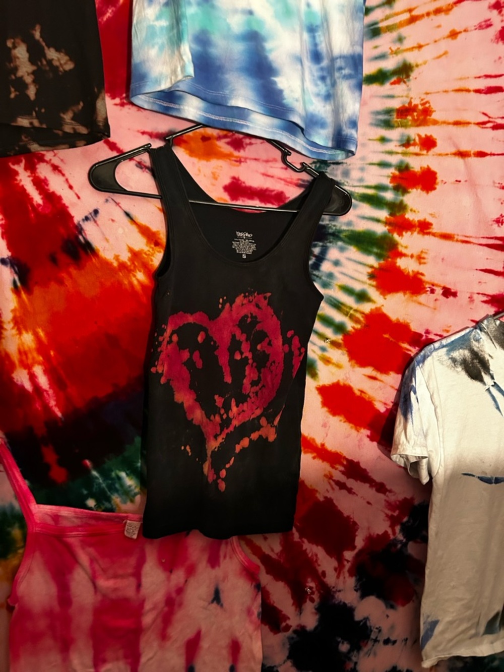 Black Tank Top with Pink Heart Graphic - Casual Short Sleeve